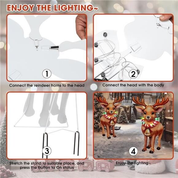 2pk Solar Metal Yard Stake Lights Reindeer Stake Colored Flashing LED Lights - Picture 7 of 8
